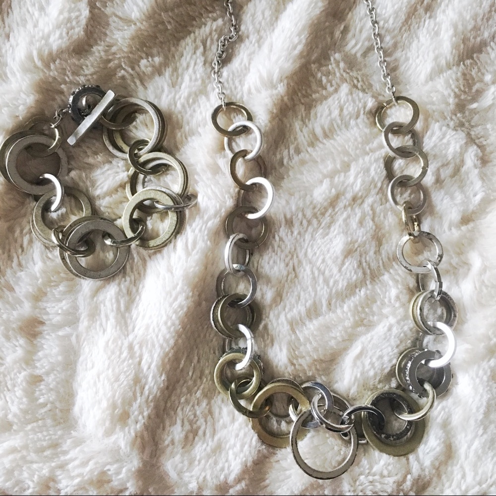 LOFT Silver & Gold Hoop Necklace & Bracelet Set